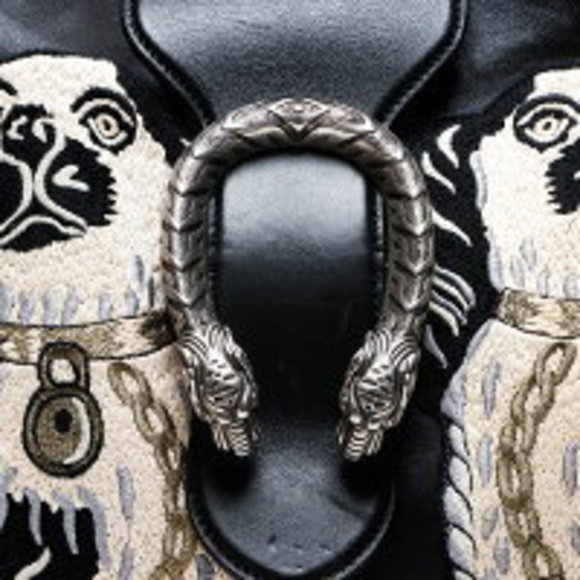 GUCCI Embroidery HOBO Dionysus Dog Shoulder Bag Black - Picture 7 of 12